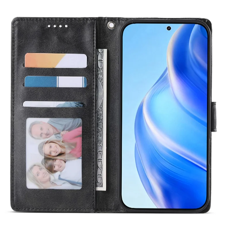 For Xiaomi Poco M8 5G / Redmi Note 15 5G (Global) Case Stand Wallet Calf Texture PU Leather Flip Phone Cover with Wrist Strap - Black