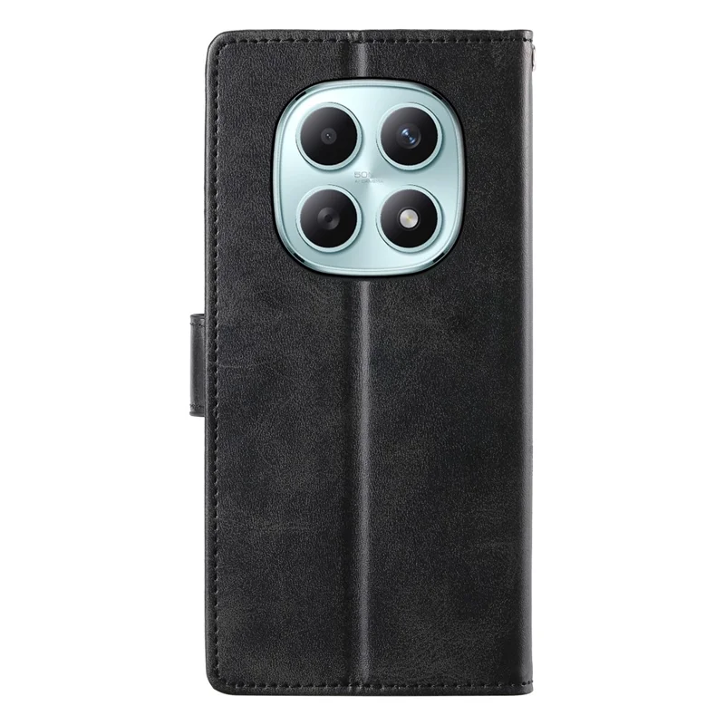 For Xiaomi Poco M8 5G / Redmi Note 15 5G (Global) Case Stand Wallet Calf Texture PU Leather Flip Phone Cover with Wrist Strap - Black