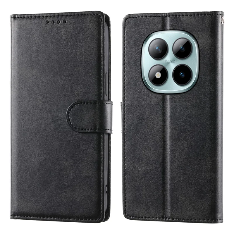 Per Xiaomi Redmi Note 15 Pro+ 5G Custodia Stand Portafoglio Texture Vitello Pelle PU Flip Cover Telefono con Cinturino da Polso - Nero