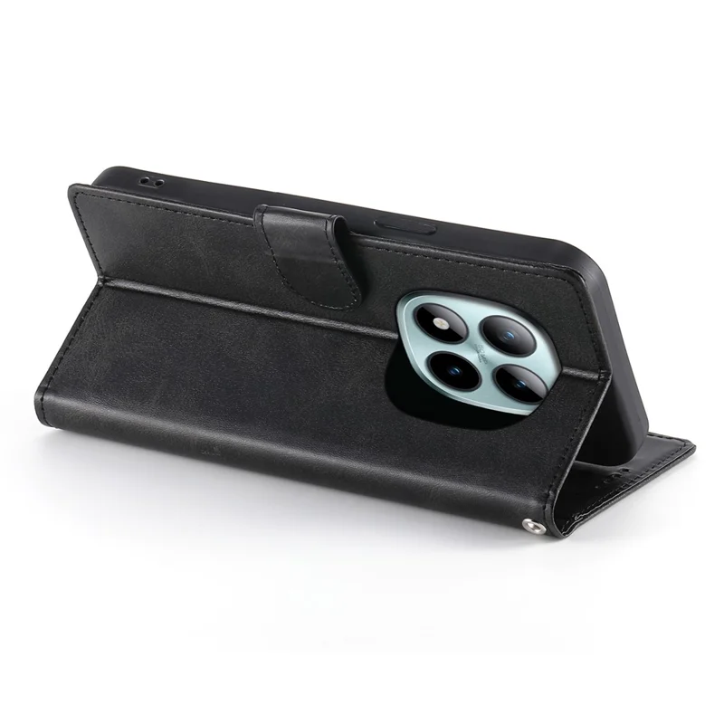 Per Xiaomi Redmi Note 15 Pro+ 5G Custodia Stand Portafoglio Texture Vitello Pelle PU Flip Cover Telefono con Cinturino da Polso - Nero