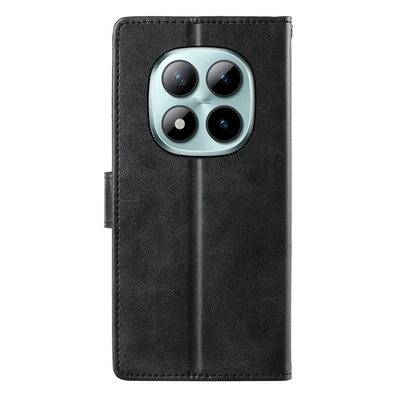 Per Xiaomi Redmi Note 15 Pro+ 5G Custodia Stand Portafoglio Texture Vitello Pelle PU Flip Cover Telefono con Cinturino da Polso - Nero