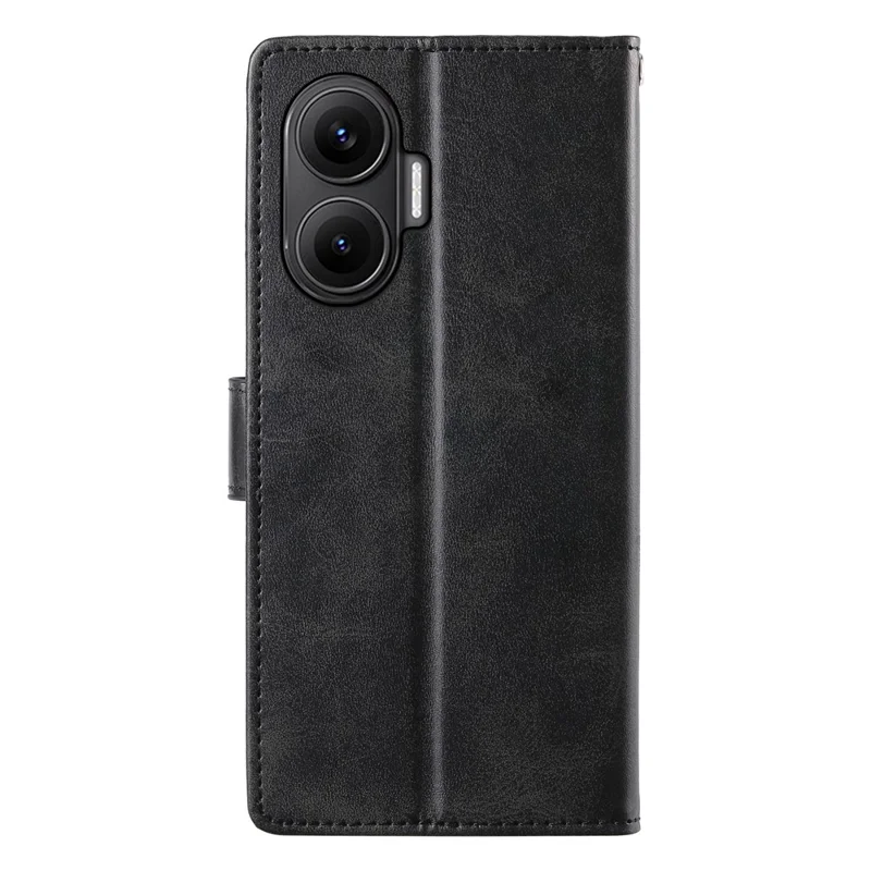 غطاء لهاتف شاومي ريدمي توربو 4 برو 5G / بوكو إف 7 5G مع حامل ومحفظة وملمس جلد العجل من جلد البولي يوريثان الاصطناعي مع حزام معصم - أسود