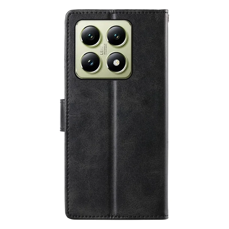 For Xiaomi 14T Case Stand Wallet Calf Texture PU Leather Flip Phone Cover with Wrist Strap - Black