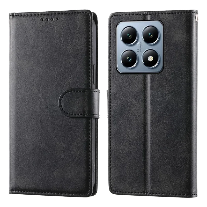 Custodia per Xiaomi 14T Pro Stand Wallet Calf Texture PU Leather Flip Phone Cover con Cinturino da Polso - Nero
