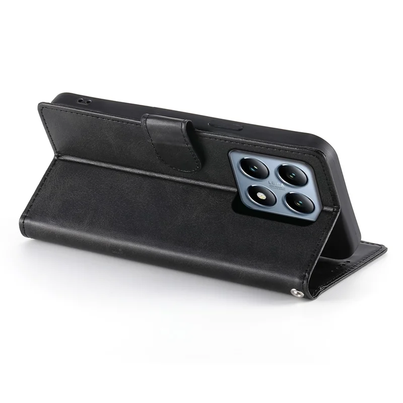 Custodia per Xiaomi 14T Pro Stand Wallet Calf Texture PU Leather Flip Phone Cover con Cinturino da Polso - Nero