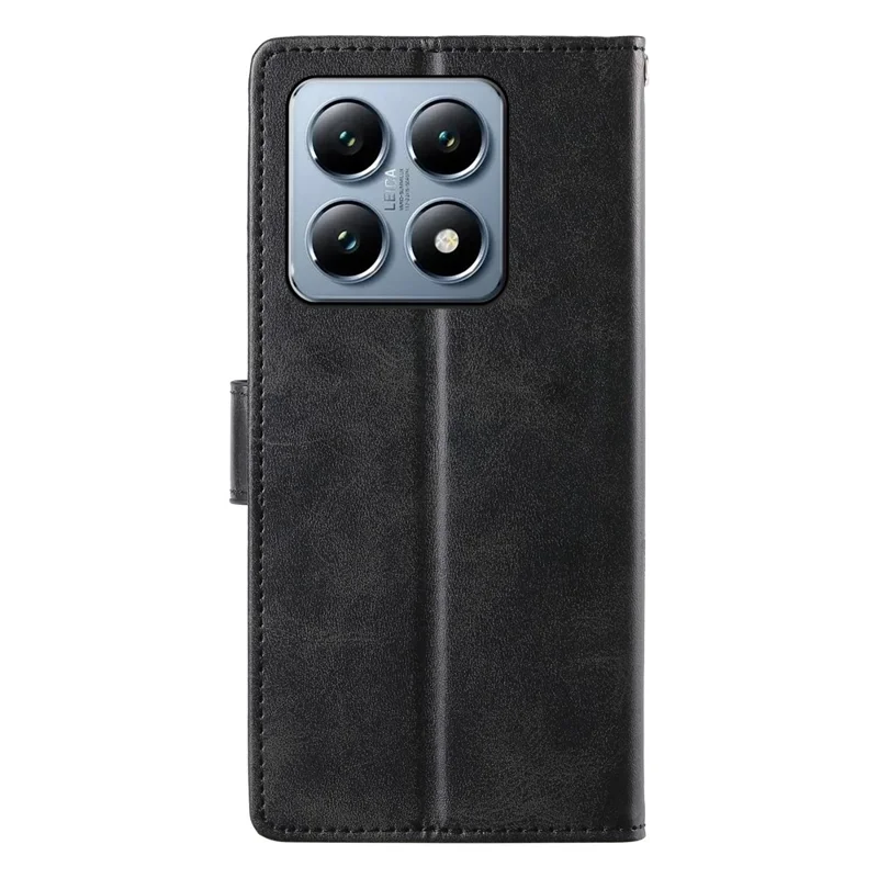 Custodia per Xiaomi 14T Pro Stand Wallet Calf Texture PU Leather Flip Phone Cover con Cinturino da Polso - Nero