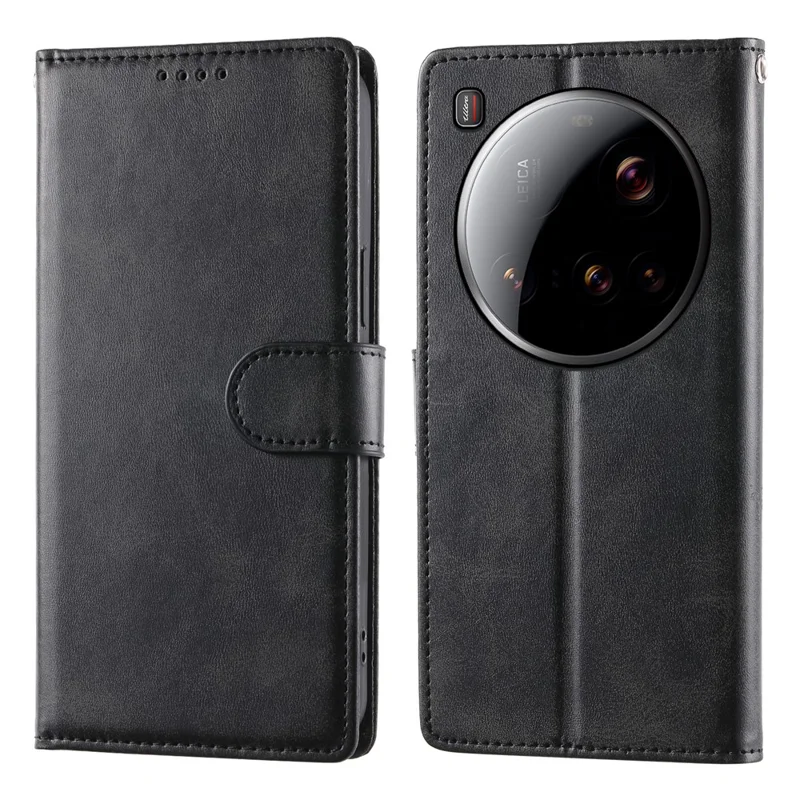 Étui Xiaomi 15 Ultra Debout Portefeuille Texture Veau Cuir PU Flip Housse de téléphone avec Sangle de Poignet - Noir