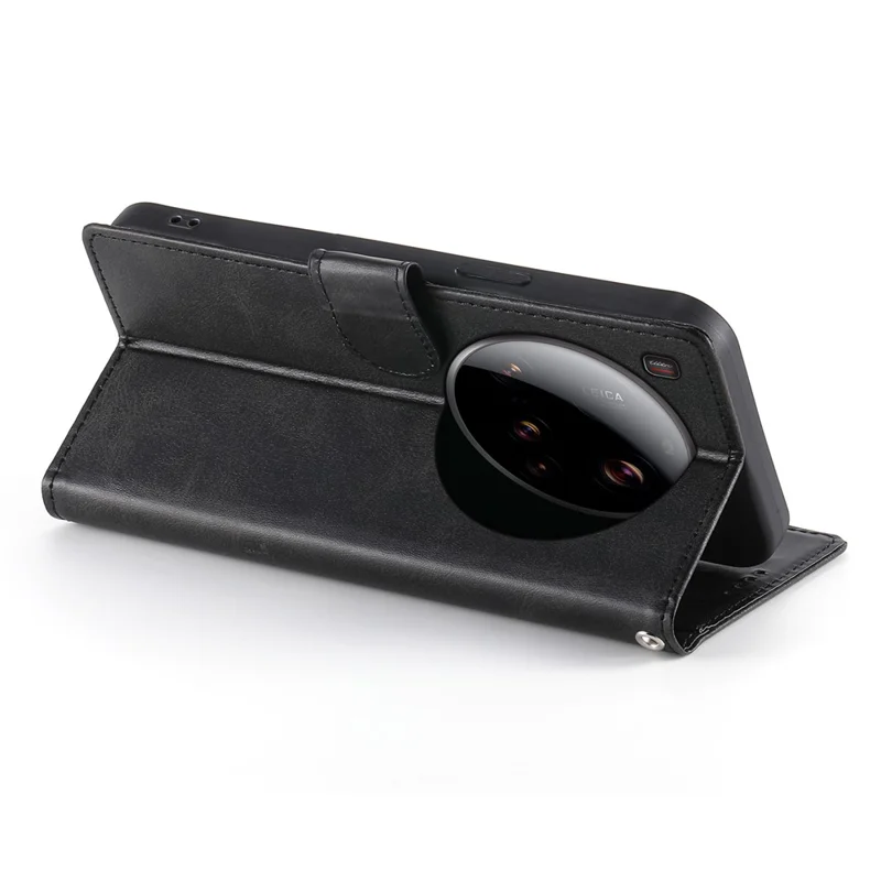 Étui Xiaomi 15 Ultra Debout Portefeuille Texture Veau Cuir PU Flip Housse de téléphone avec Sangle de Poignet - Noir