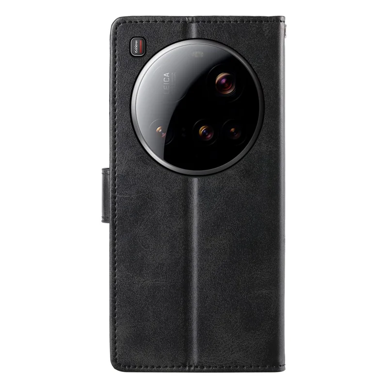 Étui Xiaomi 15 Ultra Debout Portefeuille Texture Veau Cuir PU Flip Housse de téléphone avec Sangle de Poignet - Noir