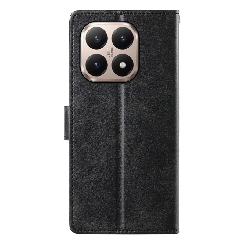 For Xiaomi 15T Case Stand Wallet Calf Texture PU Leather Flip Phone Cover with Wrist Strap - Black