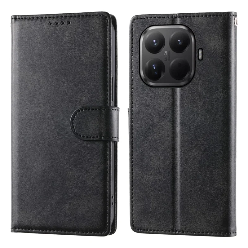 Xiaomi 15T Pro Hülle Ständer Brieftasche Kalbsleder-Textur PU-Leder Flip Handyhülle mit Handschlaufe - Schwarz