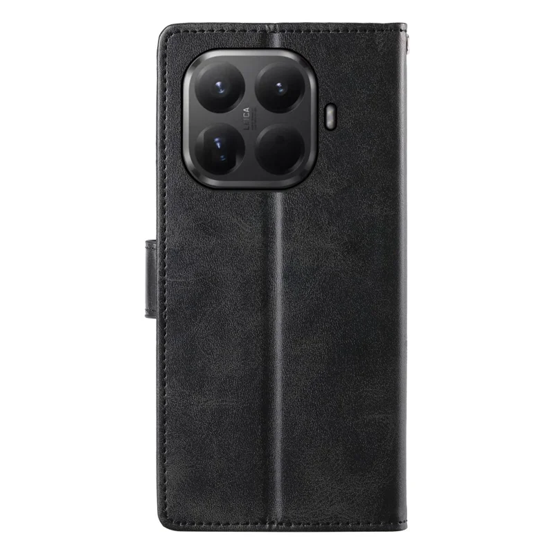 Xiaomi 15T Pro Hülle Ständer Brieftasche Kalbsleder-Textur PU-Leder Flip Handyhülle mit Handschlaufe - Schwarz