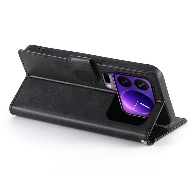 For Xiaomi 17 Pro Case Stand Wallet Calf Texture PU Leather Flip Phone Cover with Wrist Strap - Black