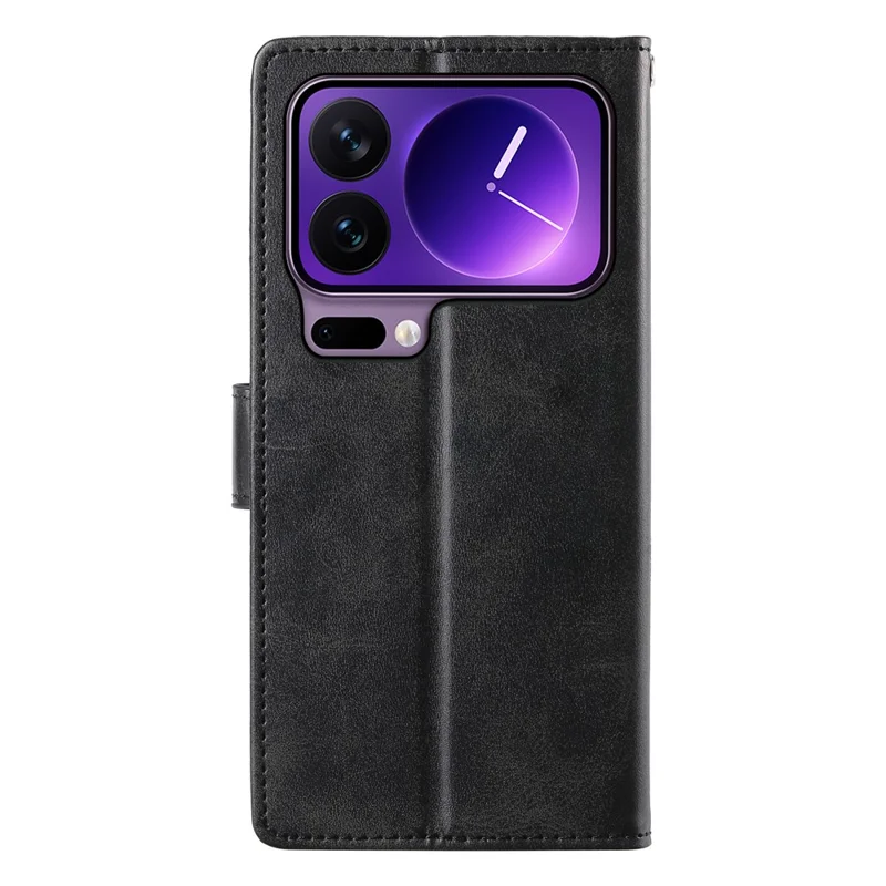 For Xiaomi 17 Pro Case Stand Wallet Calf Texture PU Leather Flip Phone Cover with Wrist Strap - Black