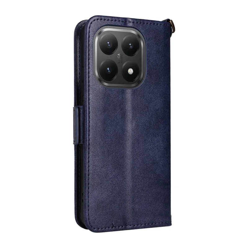 For Xiaomi 15T Leather Case Magnetic Closure Wallet Stand Phone Cover with Crossbody Strap - Blue