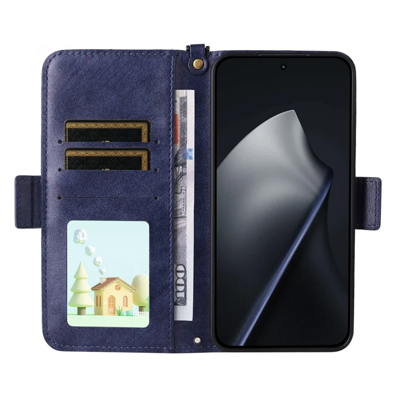 For Xiaomi 15T Leather Case Magnetic Closure Wallet Stand Phone Cover with Crossbody Strap - Blue