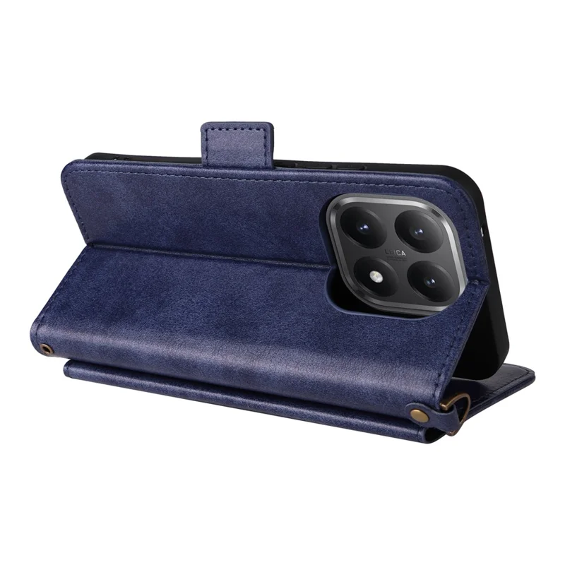 For Xiaomi 15T Leather Case Magnetic Closure Wallet Stand Phone Cover with Crossbody Strap - Blue