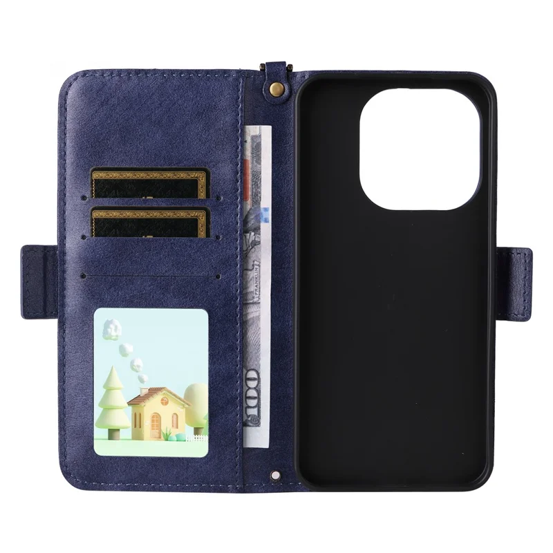 For Xiaomi 15T Leather Case Magnetic Closure Wallet Stand Phone Cover with Crossbody Strap - Blue
