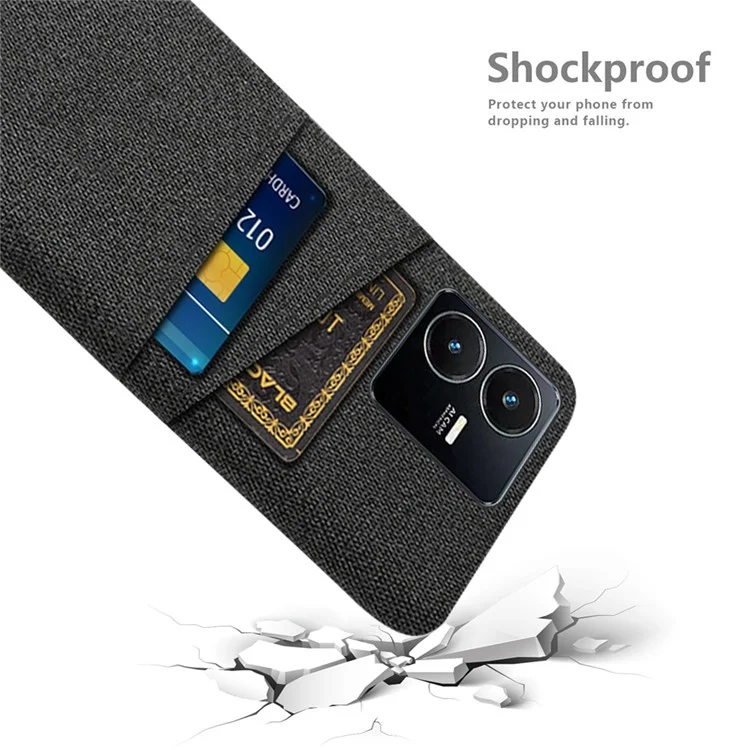 Pour Vivo Y22s 4g / Y35 4G (2022) / Y22 4G Texture Textre Téléphone Téléphone Absorbant Des Emplacements à Double Carte PC Couverture de Back - le Noir