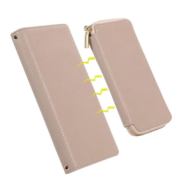 Caixa de Telefone da Carteira de 2 em 1 Para Iphone 14 Pro Max Litchi Textura Anti-Fall Caso de Couro Magnético PU Com Bolsa de Cartão Com Zíper / Alça - Preto