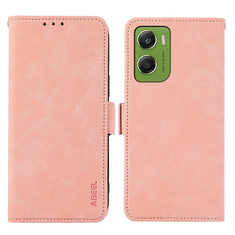 ABEEL For Motorola Moto G06 Power 4G / G06 4G Case PU Leather Folio Stand View RFID Blocking Phone Cover - Pink
