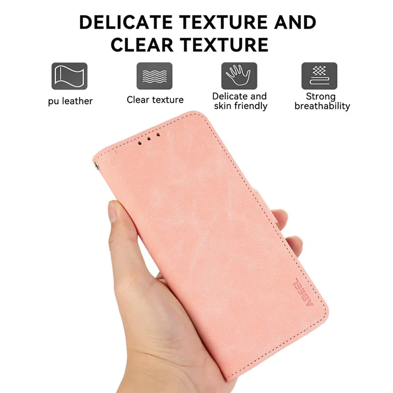 ABEEL For Motorola Moto G06 Power 4G / G06 4G Case PU Leather Folio Stand View RFID Blocking Phone Cover - Pink