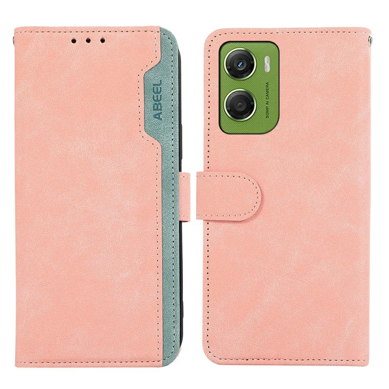 ABEEL Per Motorola Moto G06 4G Custodia Colore Splicing Pelle Flip Cover Telefono RFID Blocking - Rosa