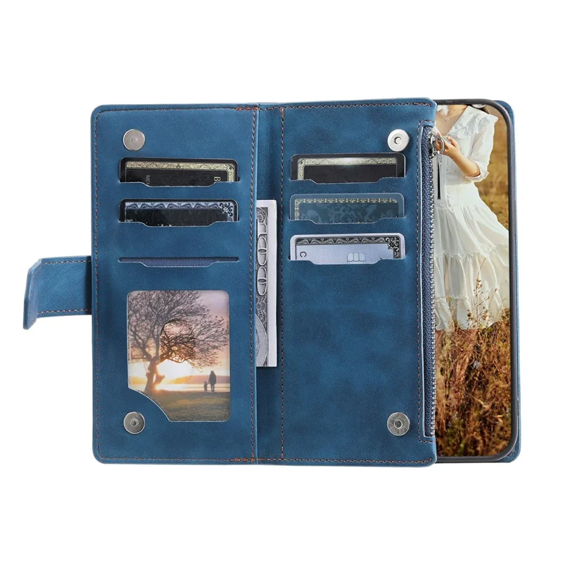 For Samsung Galaxy S26 Wallet Case Rhombus Stitching Line PU Leather Phone Cover with Wrist Strap - Blue