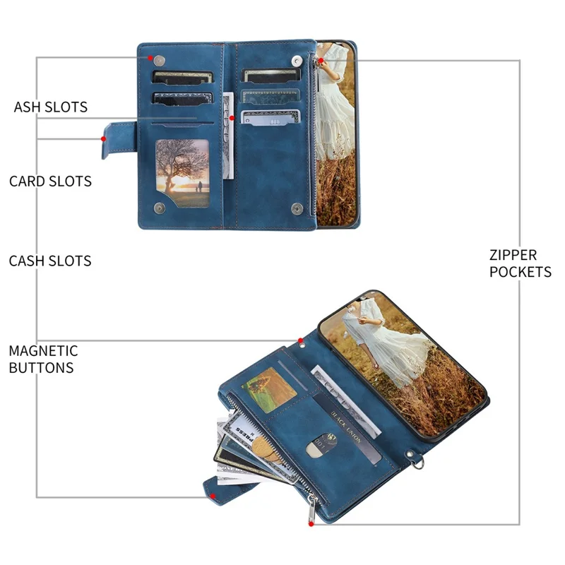 For Samsung Galaxy S26 Wallet Case Rhombus Stitching Line PU Leather Phone Cover with Wrist Strap - Blue
