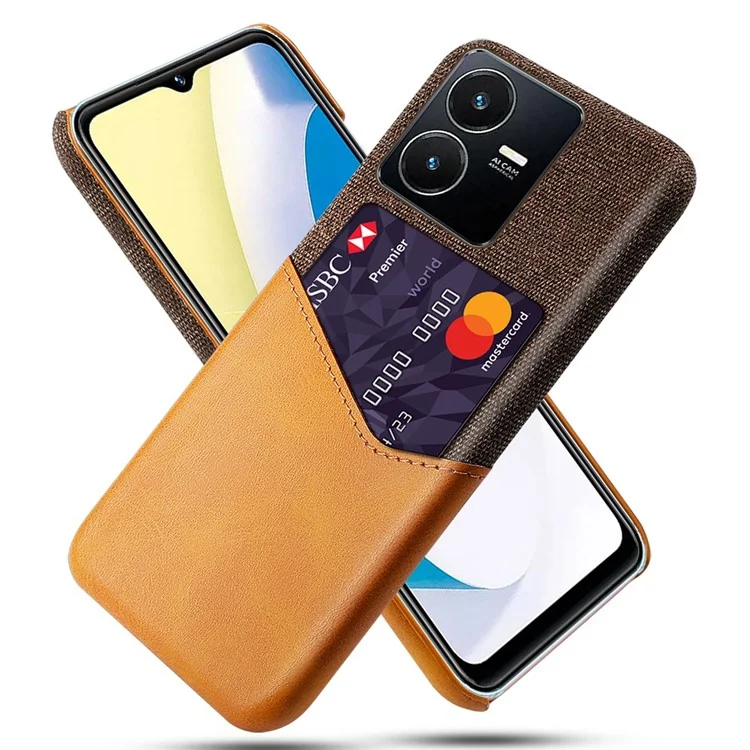 Для Vivo Y22s 4G / Y35 4G (2022) / Y22 4G Anti-Fall Shock-resection Case Tratle Texture Cash Case Держатель Карты pu - Коричневый
