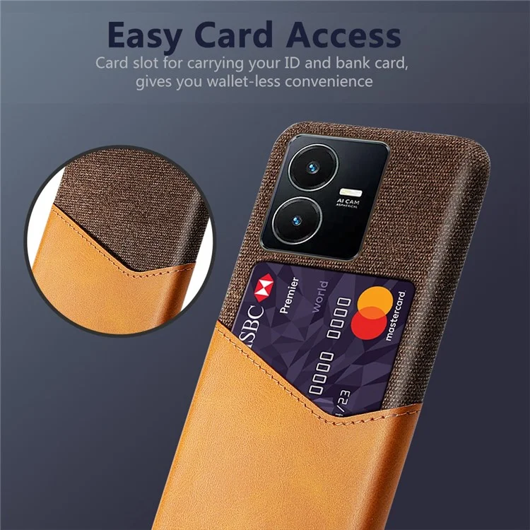 Для Vivo Y22s 4G / Y35 4G (2022) / Y22 4G Anti-Fall Shock-resection Case Tratle Texture Cash Case Держатель Карты pu - Коричневый