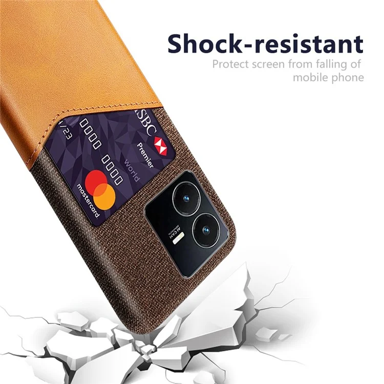 Для Vivo Y22s 4G / Y35 4G (2022) / Y22 4G Anti-Fall Shock-resection Case Tratle Texture Cash Case Держатель Карты pu - Коричневый