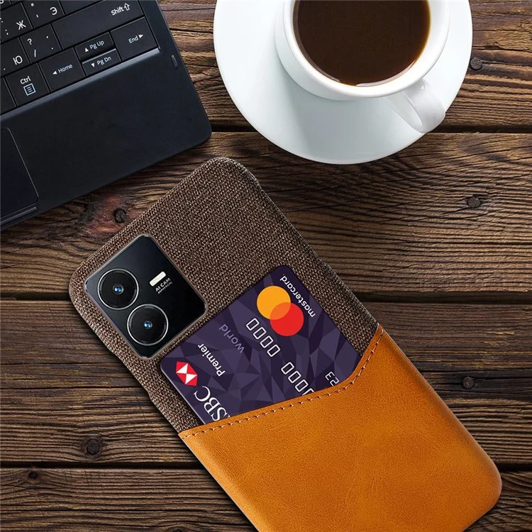 Для Vivo Y22s 4G / Y35 4G (2022) / Y22 4G Anti-Fall Shock-resection Case Tratle Texture Cash Case Держатель Карты pu - Коричневый