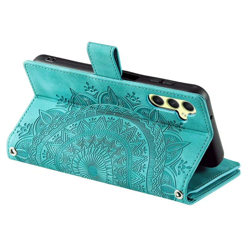 For Samsung Galaxy S26 Wallet Case Mandala Flower Pattern PU Leather Phone Cover with Wrist Strap - Mint Green