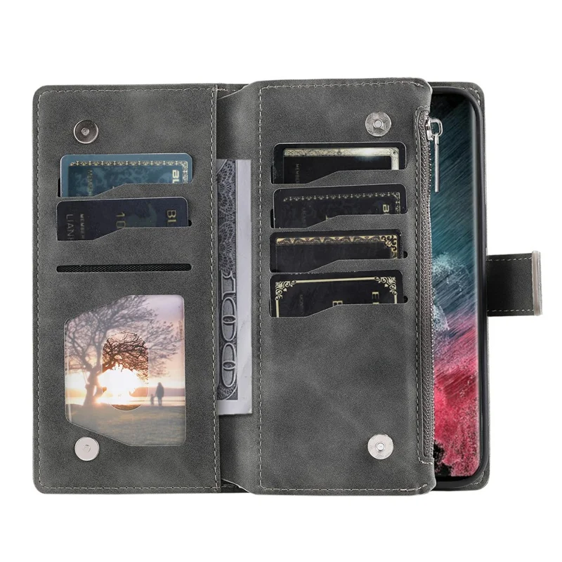 For Samsung Galaxy S26 Ultra Wallet Case Mandala Flower Pattern PU Leather Phone Cover with Wrist Strap - Grey