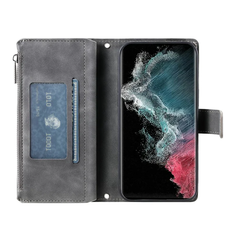 For Samsung Galaxy S26 Ultra Wallet Case Mandala Flower Pattern PU Leather Phone Cover with Wrist Strap - Grey
