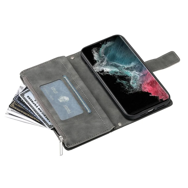 For Samsung Galaxy S26 Ultra Wallet Case Mandala Flower Pattern PU Leather Phone Cover with Wrist Strap - Grey