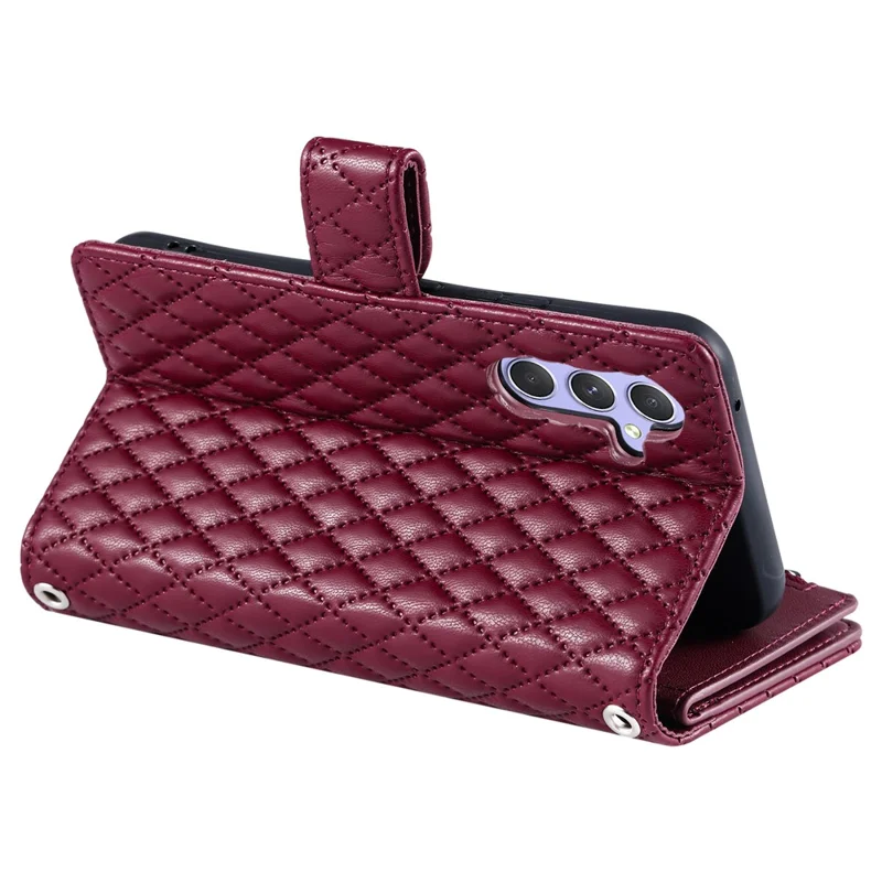 For Samsung Galaxy S26 Case Zipper Pocket Glitter Leather Phone Cover with Wrist Strap - Wine Red