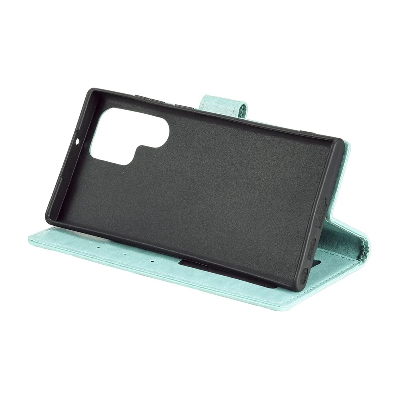 Capa de Celular Samsung Galaxy S26 Ultra Stand Case Imprinted Totem em Couro PU com Alça de Pulso - Verde Menta