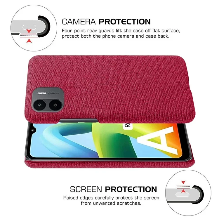 Shockproof Case for Xiaomi Redmi A1 4G / A2 4G Cloth Texture Anti-Drop Phone Case Solid Color Hard PC Protective Cover - Red