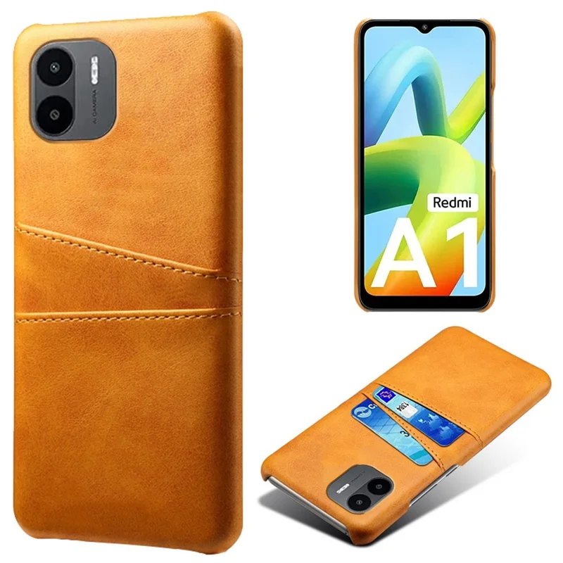 Для Xiaomi Redmi A1 4G / A2 4G Anti-Scratch Phone Case PU Leather Hard PC Case Protective Phone Cover with Dual Card Slots - Orange