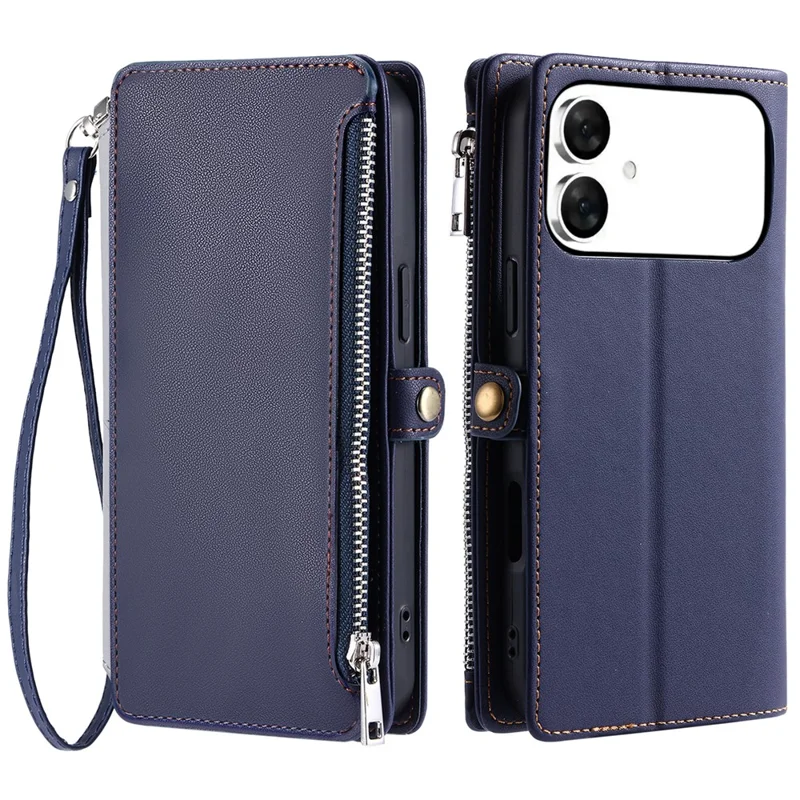 Für Samsung Galaxy S26 Edge Hülle TPU + PU-Leder Brieftasche Handyhülle mit Handgelenkband - Blau