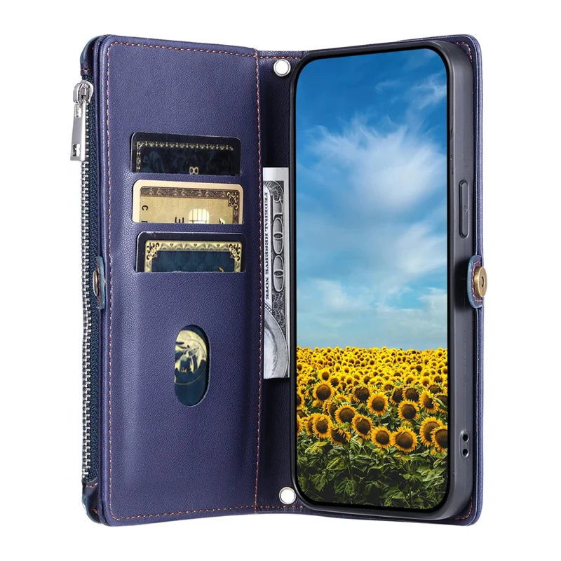 Für Samsung Galaxy S26 Edge Hülle TPU + PU-Leder Brieftasche Handyhülle mit Handgelenkband - Blau