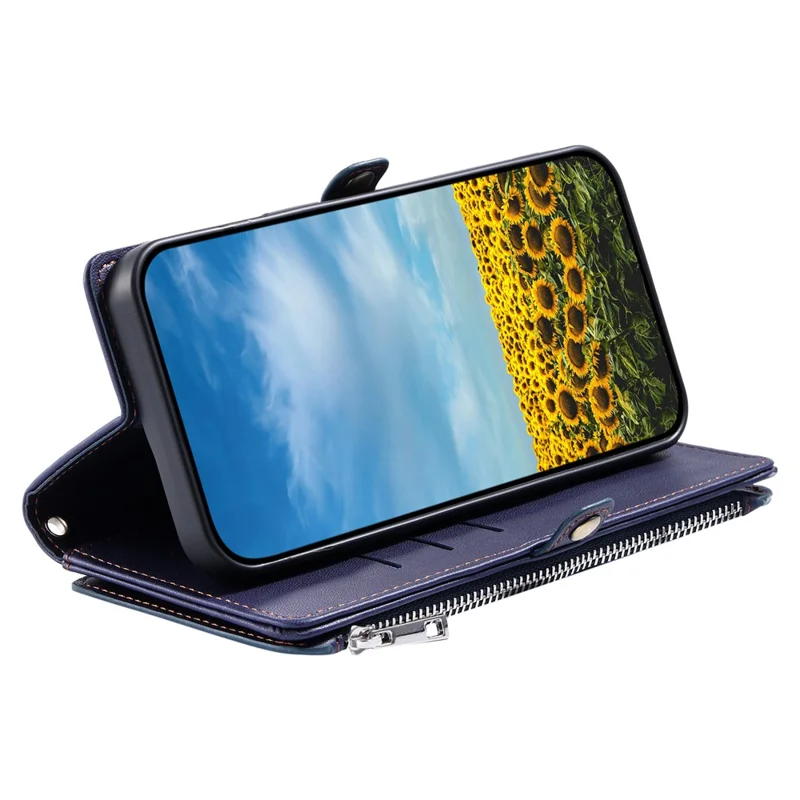 Für Samsung Galaxy S26 Edge Hülle TPU + PU-Leder Brieftasche Handyhülle mit Handgelenkband - Blau