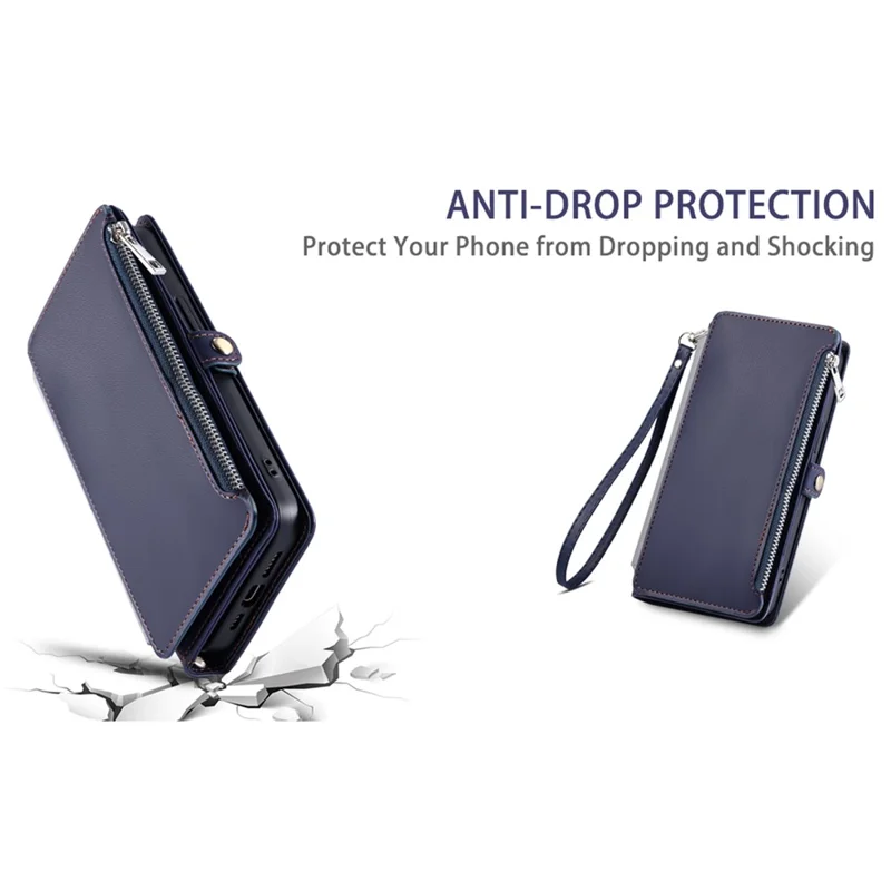 Für Samsung Galaxy S26 Edge Hülle TPU + PU-Leder Brieftasche Handyhülle mit Handgelenkband - Blau