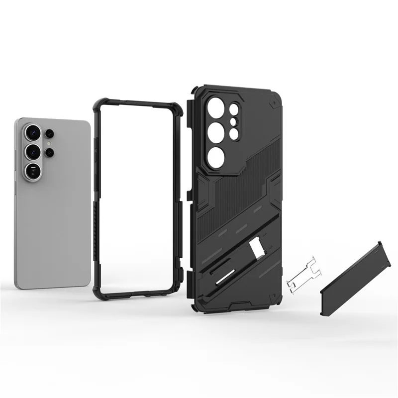 For Samsung Galaxy S26 Ultra Case PC + TPU Shockproof Phone Cover with Kickstand - Black