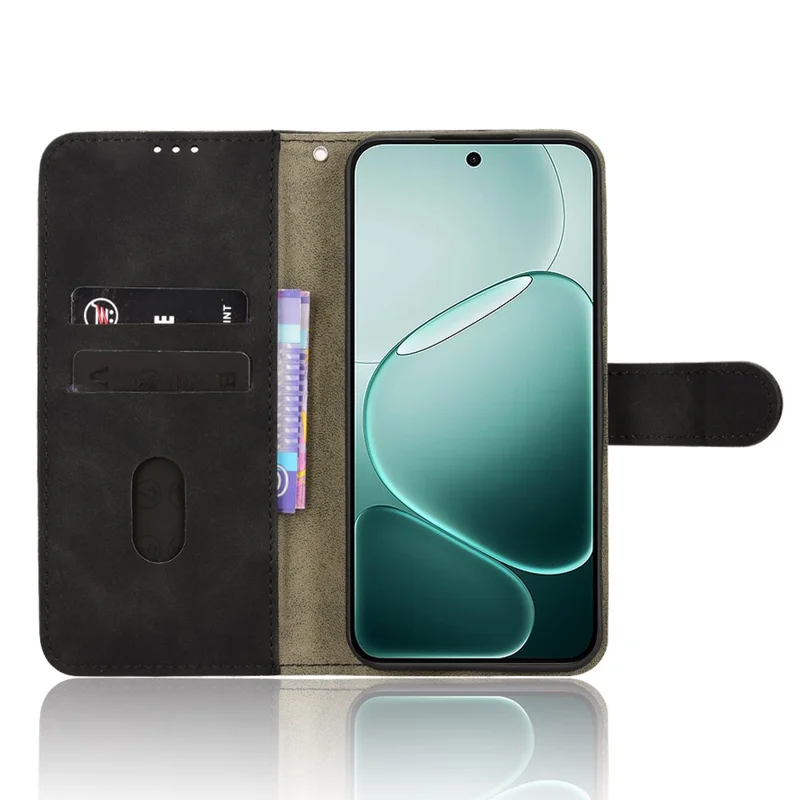 For Oppo A6 Pro 5G Leather Case Skin Feel Anti Drop Wallet Flip Phone Cover - Black