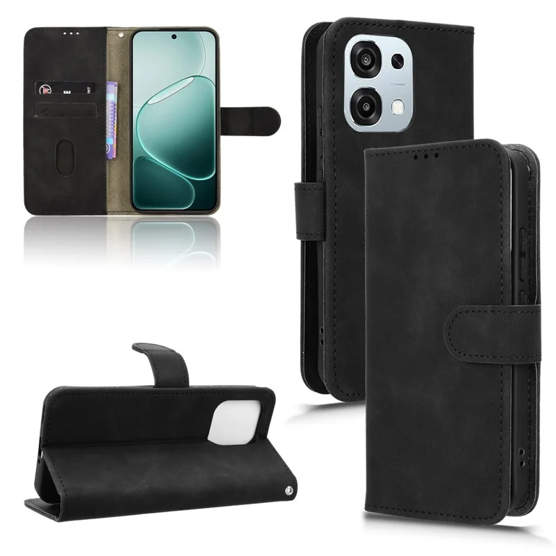 For Oppo A6 Pro 5G Leather Case Skin Feel Anti Drop Wallet Flip Phone Cover - Black