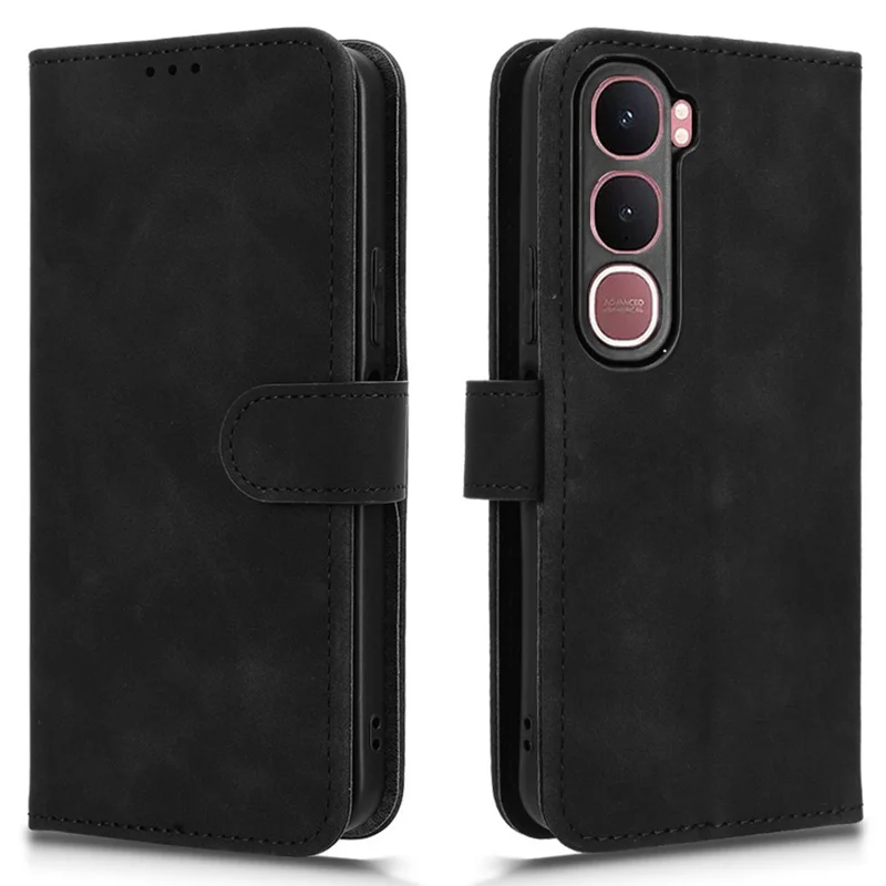 For vivo Y21d Leather Case Skin Feel Anti Drop Wallet Flip Phone Cover - Black