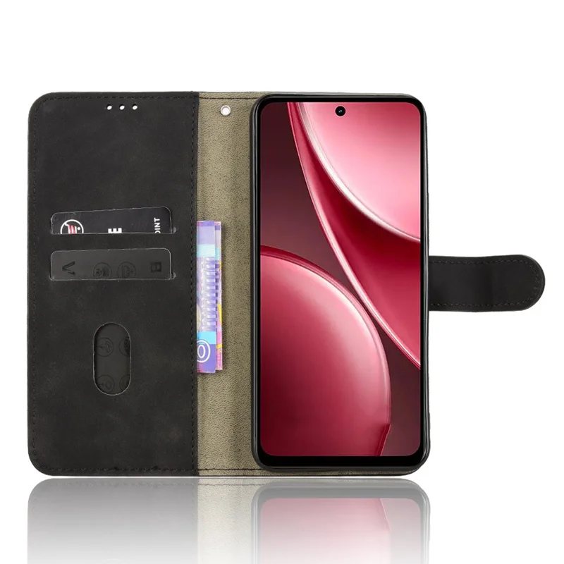 For vivo Y21d Leather Case Skin Feel Anti Drop Wallet Flip Phone Cover - Black